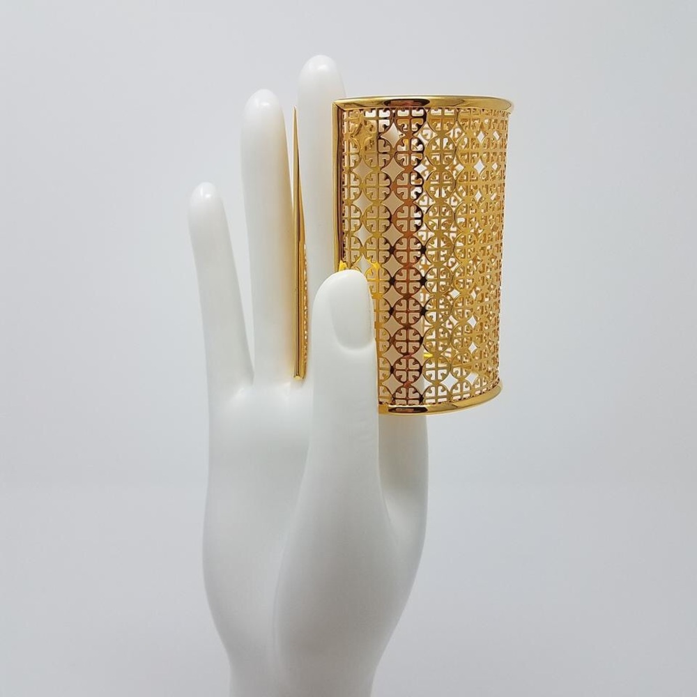 Tory Burch Reva Logo Cut-Out Wide-Cuff Bracelet